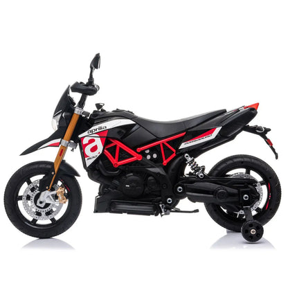 12V Aprilia Licensed Kids Ride On Motorcycle, 4-wheel Electric Dirt Bike with Spring Suspension, LED Lights, USB, MP3, Red