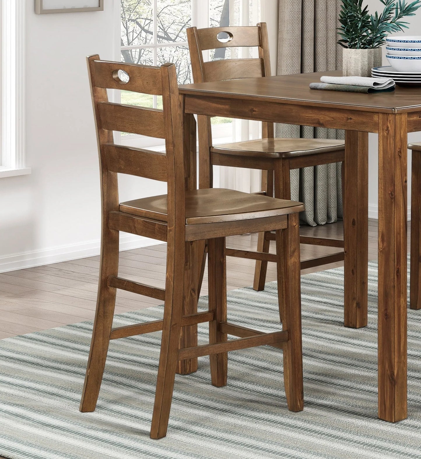 5pc Dining Set Walnut Finish Table and 4 Side Chairs Set Wooden Kitchen Dining Furniture Transitional Style