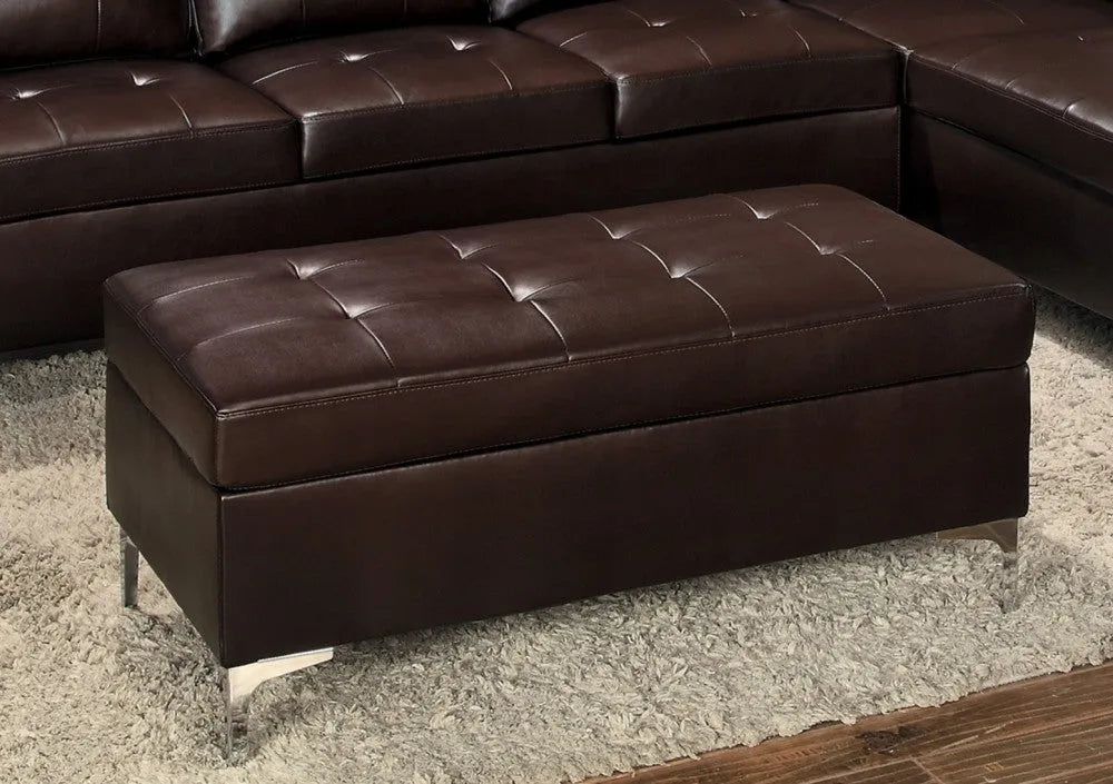 Contemporary Brown 3pc Sectional Sofa with RSF Chaise Ottoman Tufted Detail Faux Leather Upholstered Solid Wood Living Room Furniture L-Shape Sofa Chaise