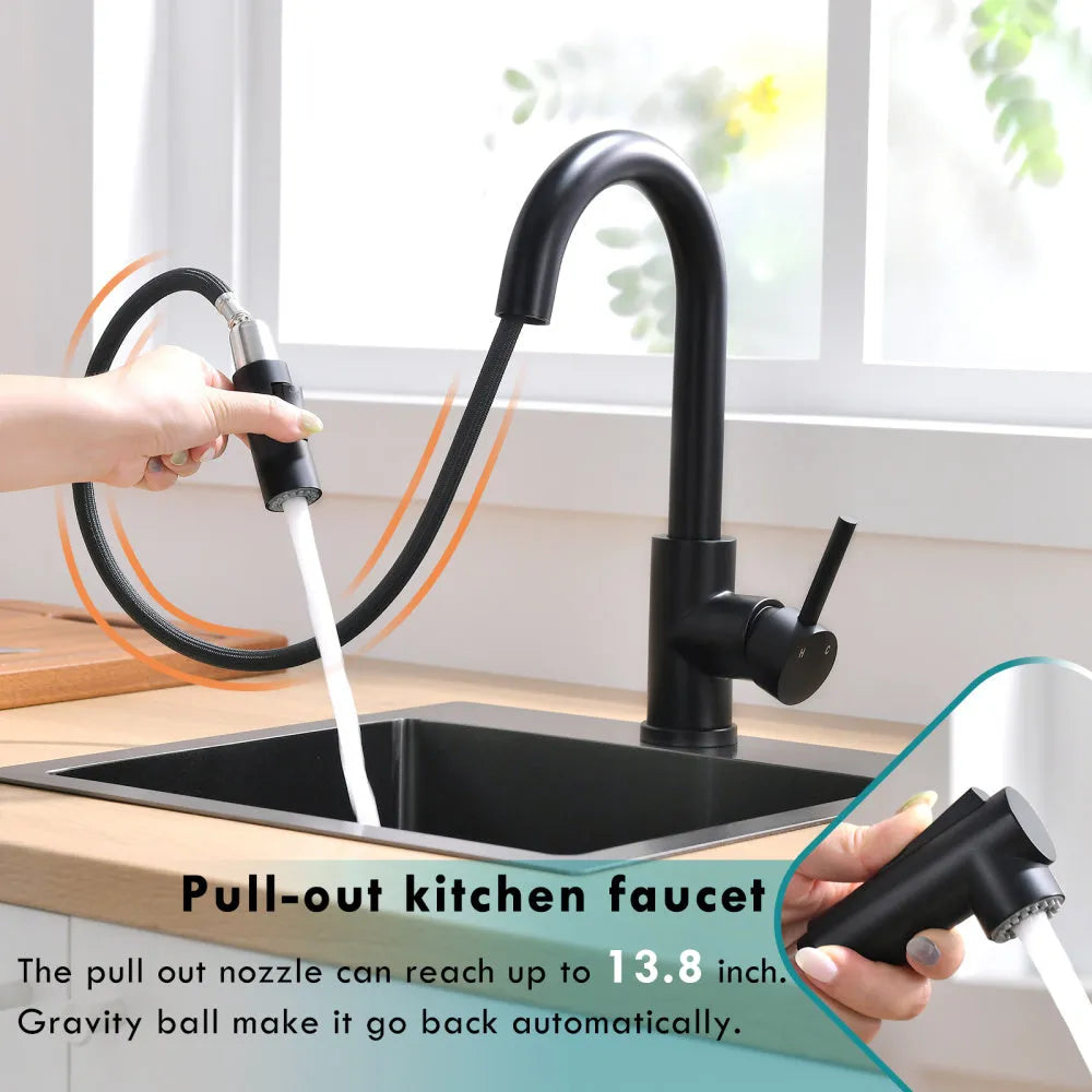 Sink Faucet, Black Kitchen Faucets with Pull Down Sprayer, Bathroom Sink Faucets Mini Bar Prep Faucet