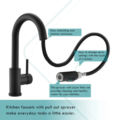 Sink Faucet, Black Kitchen Faucets with Pull Down Sprayer, Bathroom Sink Faucets Mini Bar Prep Faucet