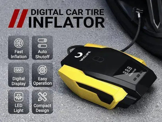 VacLife Air Compressor Tire Inflator, DC 12V Portable Air Compressor for Car Tires, Auto Tire Pump with LED Light, Digital Air Pump for Car Tires, Bicycles and Other Inflatables, Yellow(VL701) - truelything.com