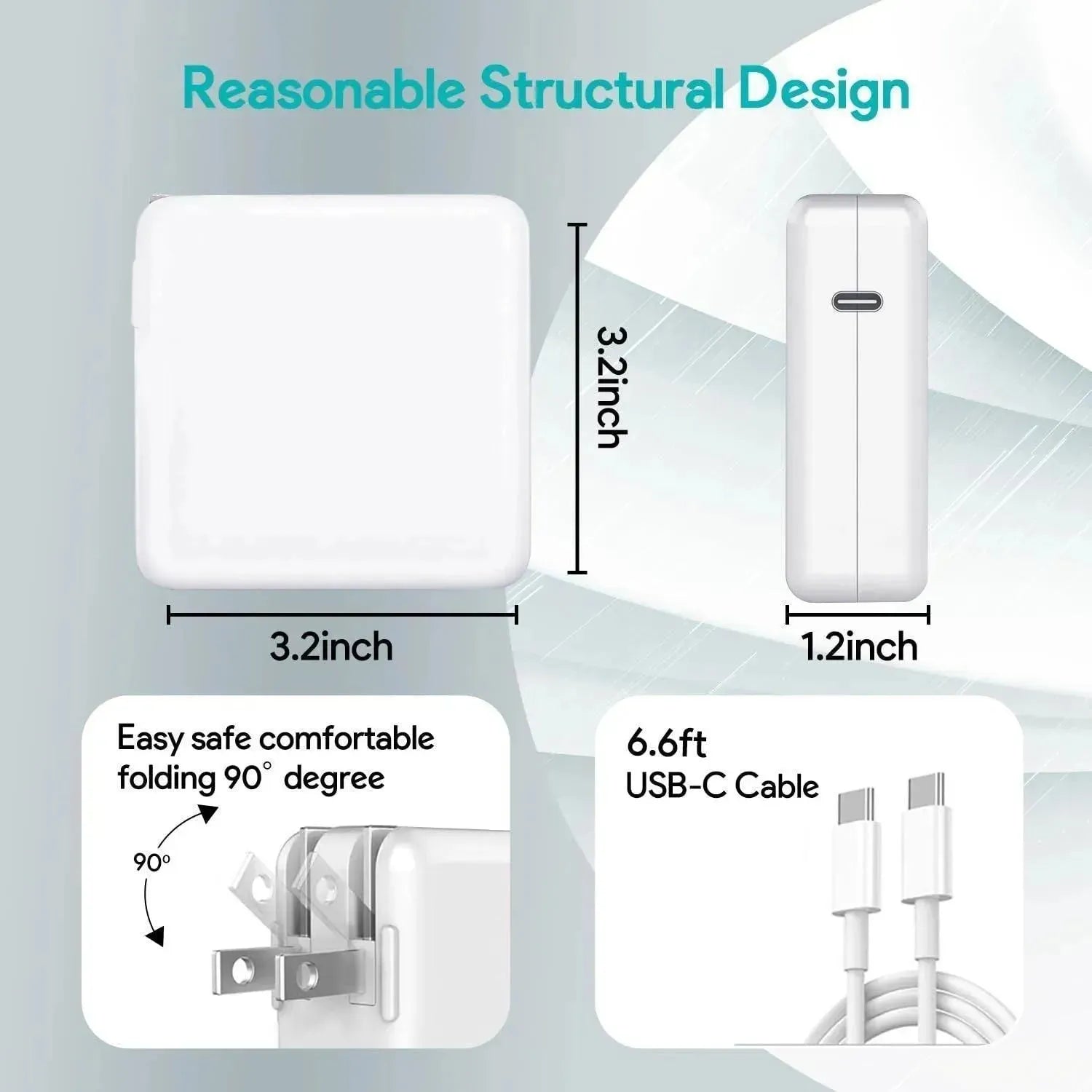 Mac Book Pro Charger - 96W USB C Charger Fast Charger for USB C Port MacBook pro &amp; MacBook Air, ipad Pro, Samsung Galaxy and All USB C Device, 6.6 ft USB C to USB C Cable Included - truelything.com