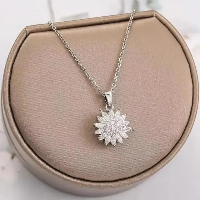 Double-layer Rotatable Sunflower Necklaces For Women Chain Choker Stainless Steel Jewelry Accessories