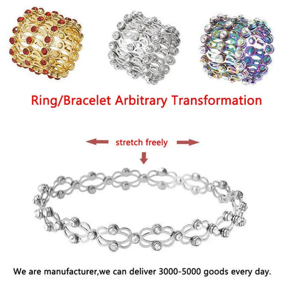 2 In 1 New Creative Magic Stretchable Ring Bracelet For Women Charm Shiny Crystal Retractable Bracelets Rings Jewelry Gift