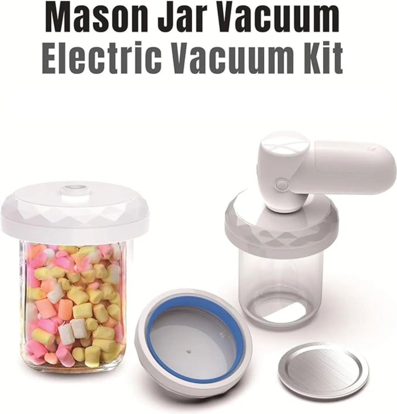 Mason Jar Vacuum Sealer Kit Portable Cordless Electric Mason Jar Vacuum Sealing Machine food Preservation seal clip - truelything.com