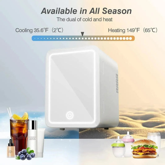 Skincare Fridge - Mini Fridge with Dimmable LED Mirror (4 Liter/6 Can), Cooler and Warmer, for Refrigerating Makeup, Skincare and Food, Mini Fridge for Bedroom, Office and Car, White - truelything.com