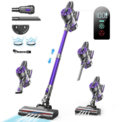 Cordless Vacuum Cleaner, Power Stick Vacuum 450W 36Kpa with Long Runtime Detachable Battery, Vacuum Cleaner with LED Display Lightweight &amp; Quiet, for Pet Hair, Floor, Carpet, 1.5L Dust Cup