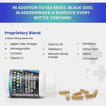 Sea Moss + Ashwagandha Maca Root Bundle with Black Seed Oil, Burdock Root, Fenugreekand More - truelything.com