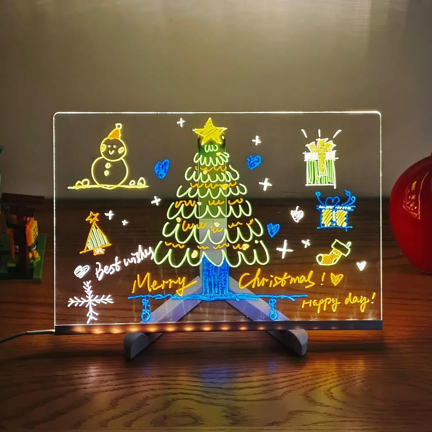 Creative Rewritable Message Board, Glowing Acrylic Message Marker Board, LED Note Board With Colors, Acrylic Dry Erase Drawing Board, Note Glass Led Board White Board