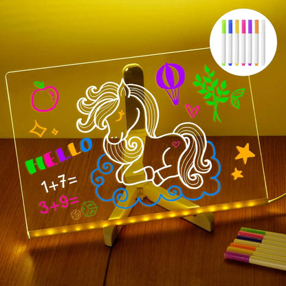 Creative Rewritable Message Board, Glowing Acrylic Message Marker Board, LED Note Board With Colors, Acrylic Dry Erase Drawing Board, Note Glass Led Board White Board